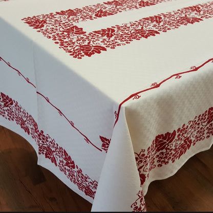 Rust red blue Romagna printed tablecloth