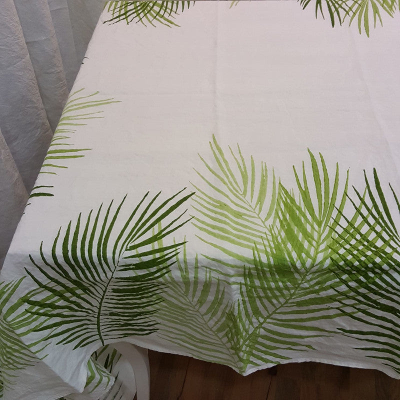 Natural linen tablecloth with palm tree decoration