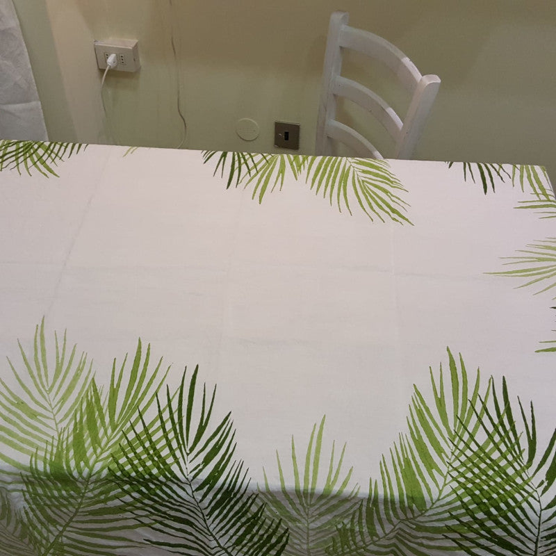 Natural linen tablecloth with palm tree decoration