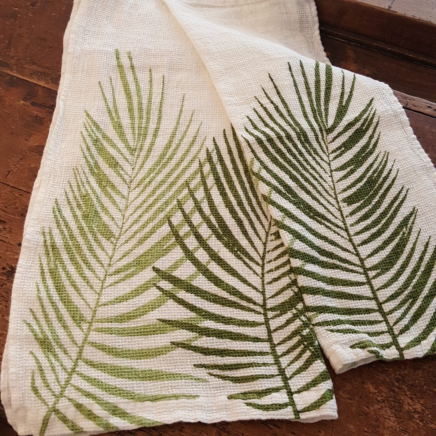 Pair of towels in Linen Honeycomb Collection Palme
