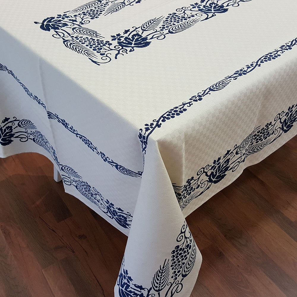 Blue linen blend tablecloth decorated with Romagna prints