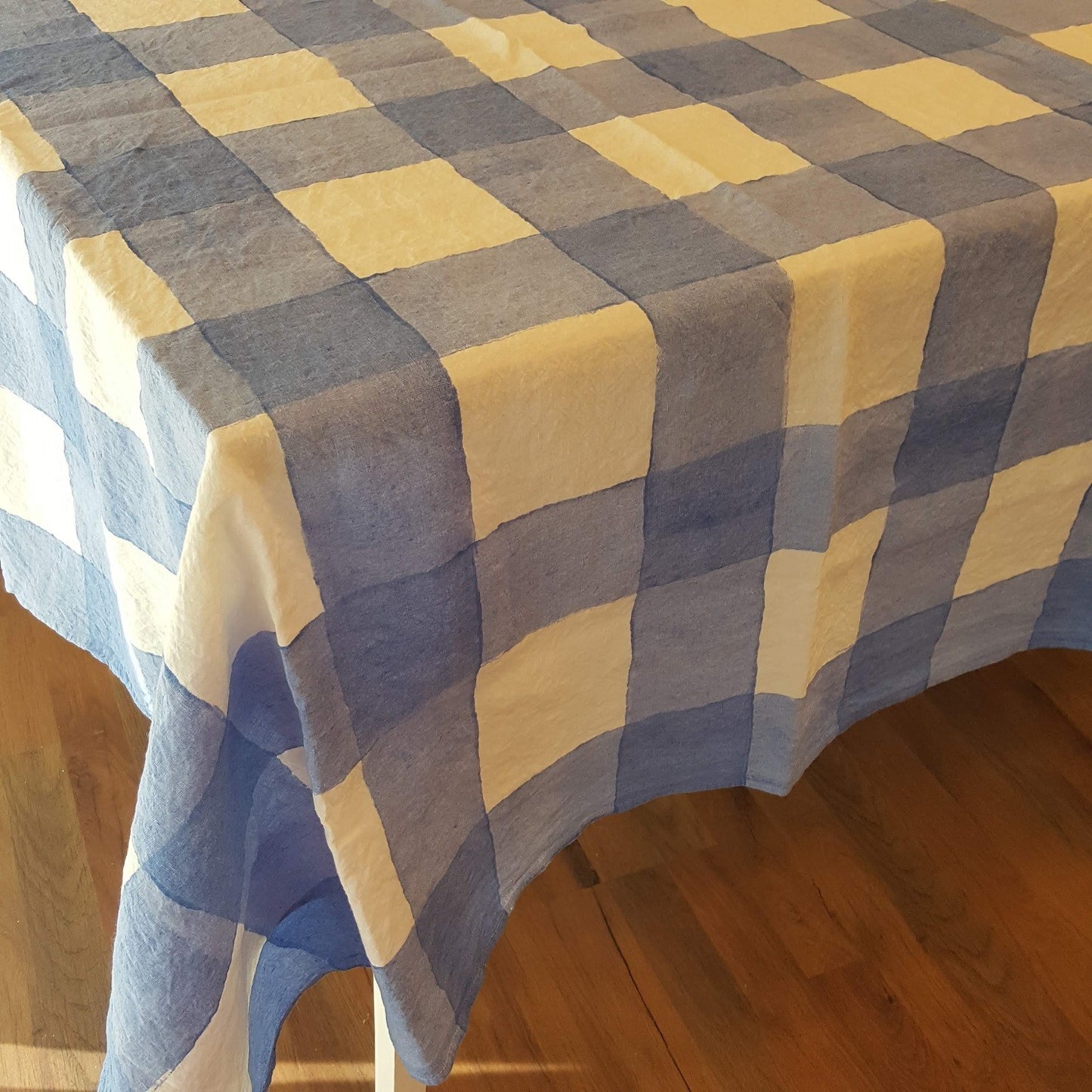 Tablecloth in Light Blue Linen Checkered Collection