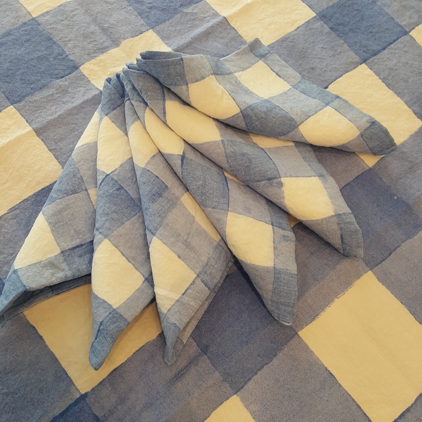 Tablecloth in Light Blue Linen Checkered Collection