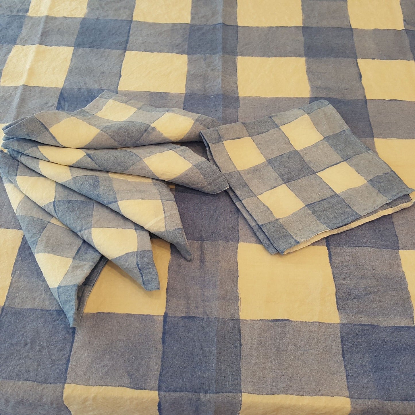 Tablecloth in Light Blue Linen Checkered Collection