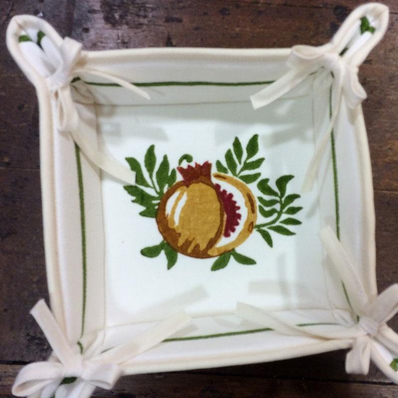 Mixed linen bread basket with sunflower and pomegranate decoration