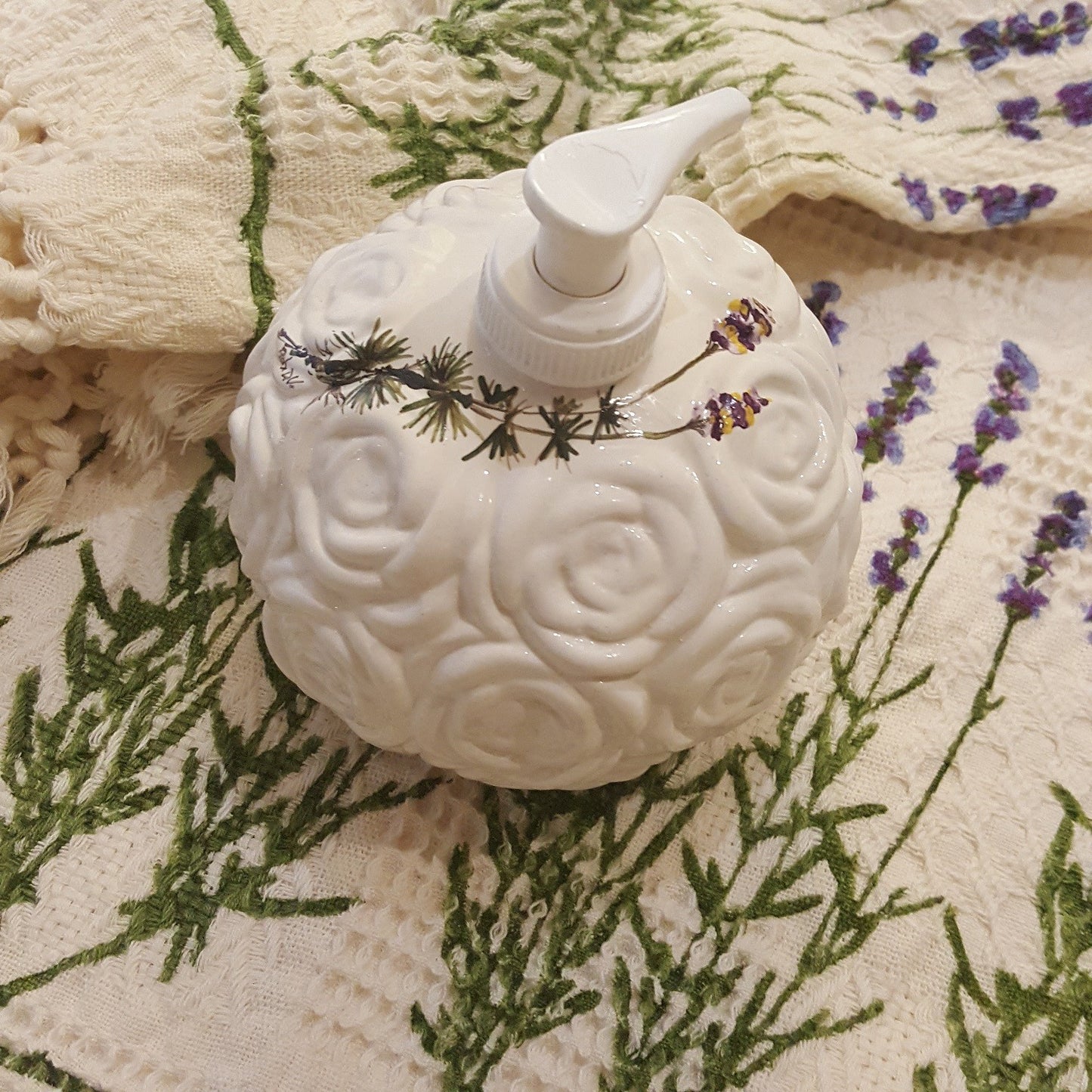 Ceramic Soap Dispenser with embossed flowers