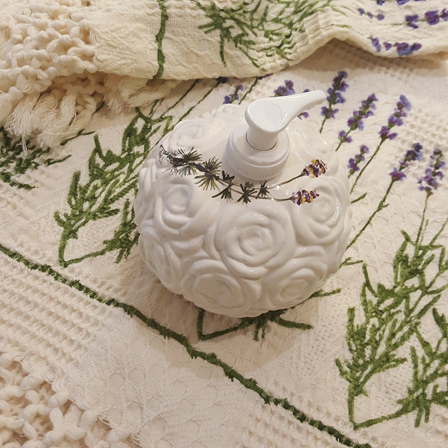 Ceramic Soap Dispenser with embossed flowers