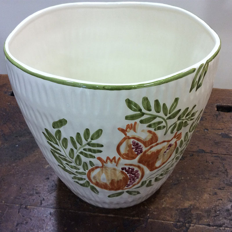 Small ceramic vase holder with pomegranate decoration