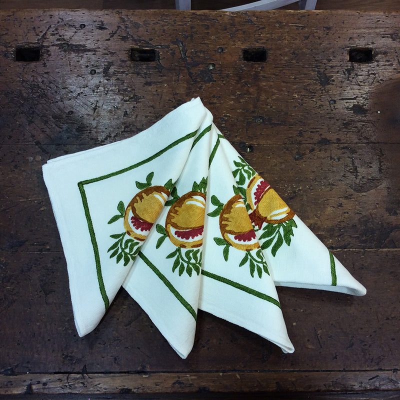 Hand printed napkins with Pomegranate decoration
