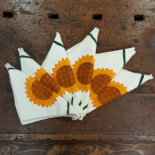 Cotton and linen napkins with sunflower decoration
