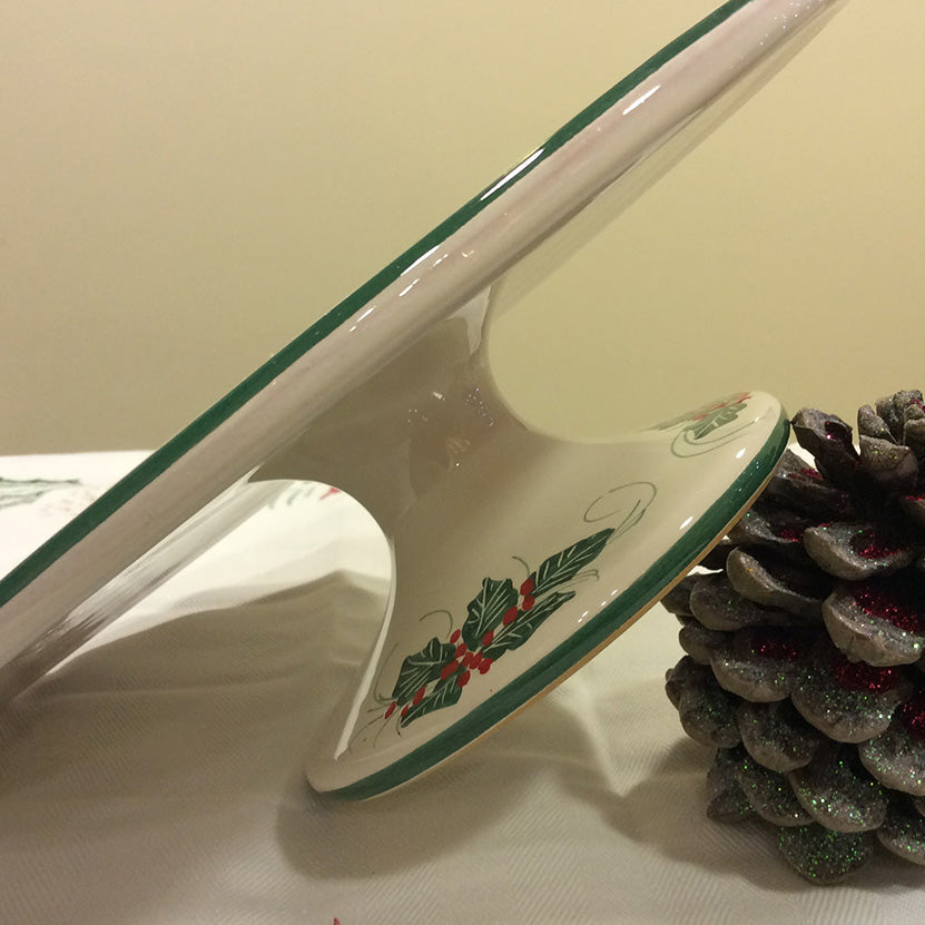 Ceramic table stand/cake holder with holly decoration