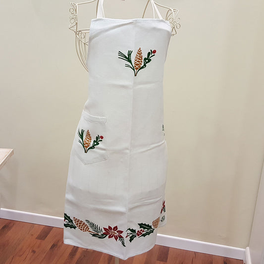 Kitchen apron with pine cones and holly print