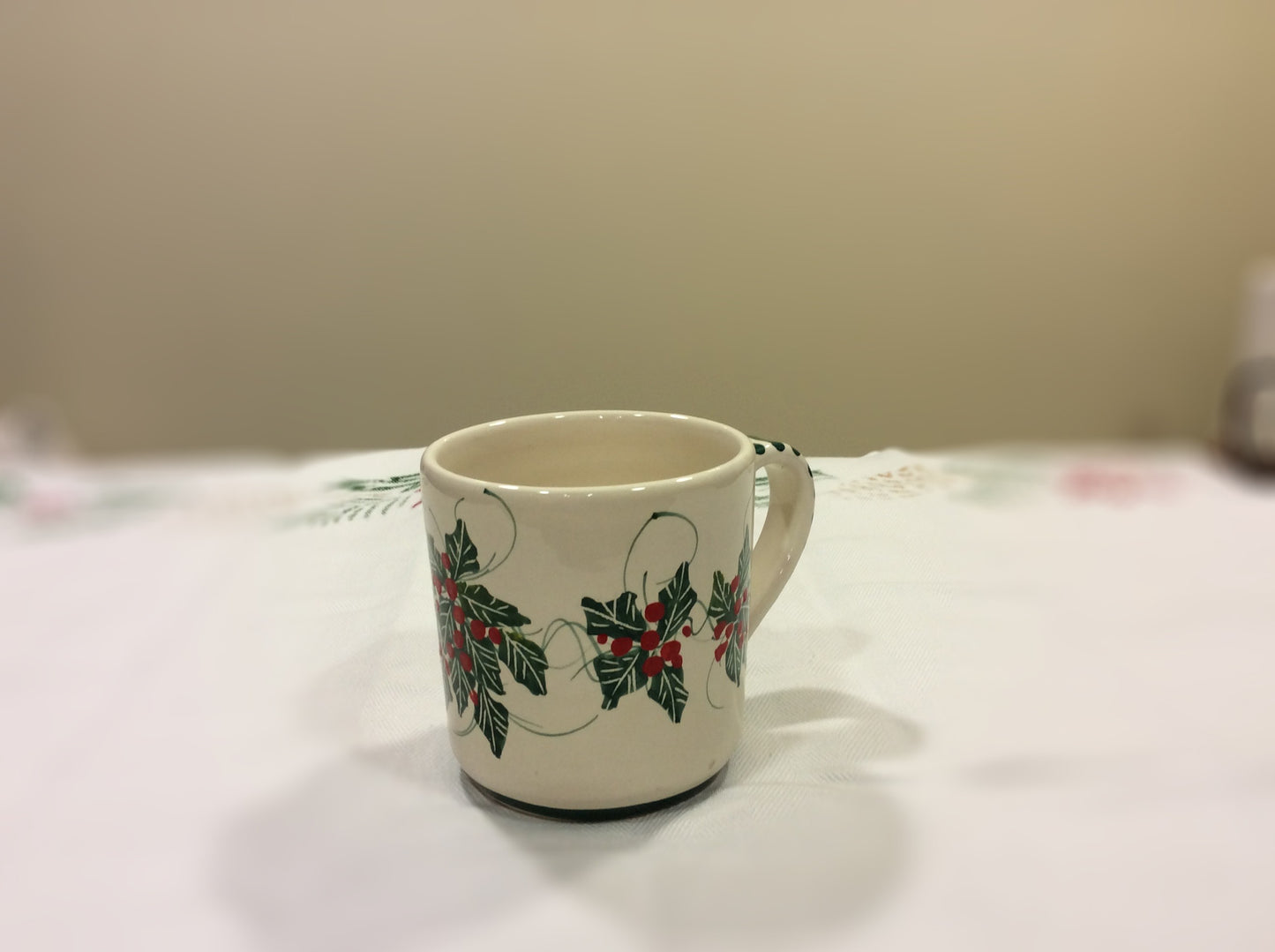 Christmas ceramic Mug with Holly decoration