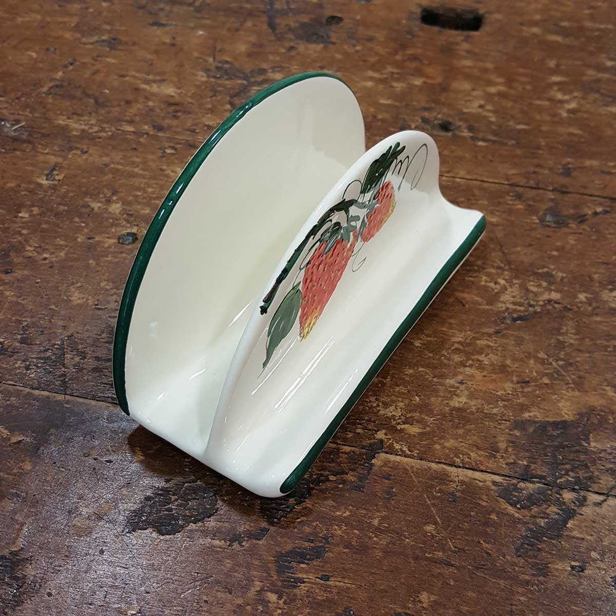 Strawberry decorated napkin holder in ceramic