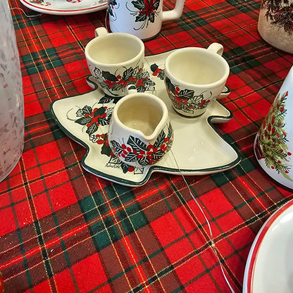 Christmas holly ceramic tray and cups