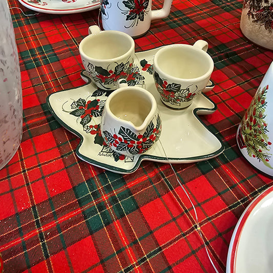 Christmas holly ceramic tray and cups