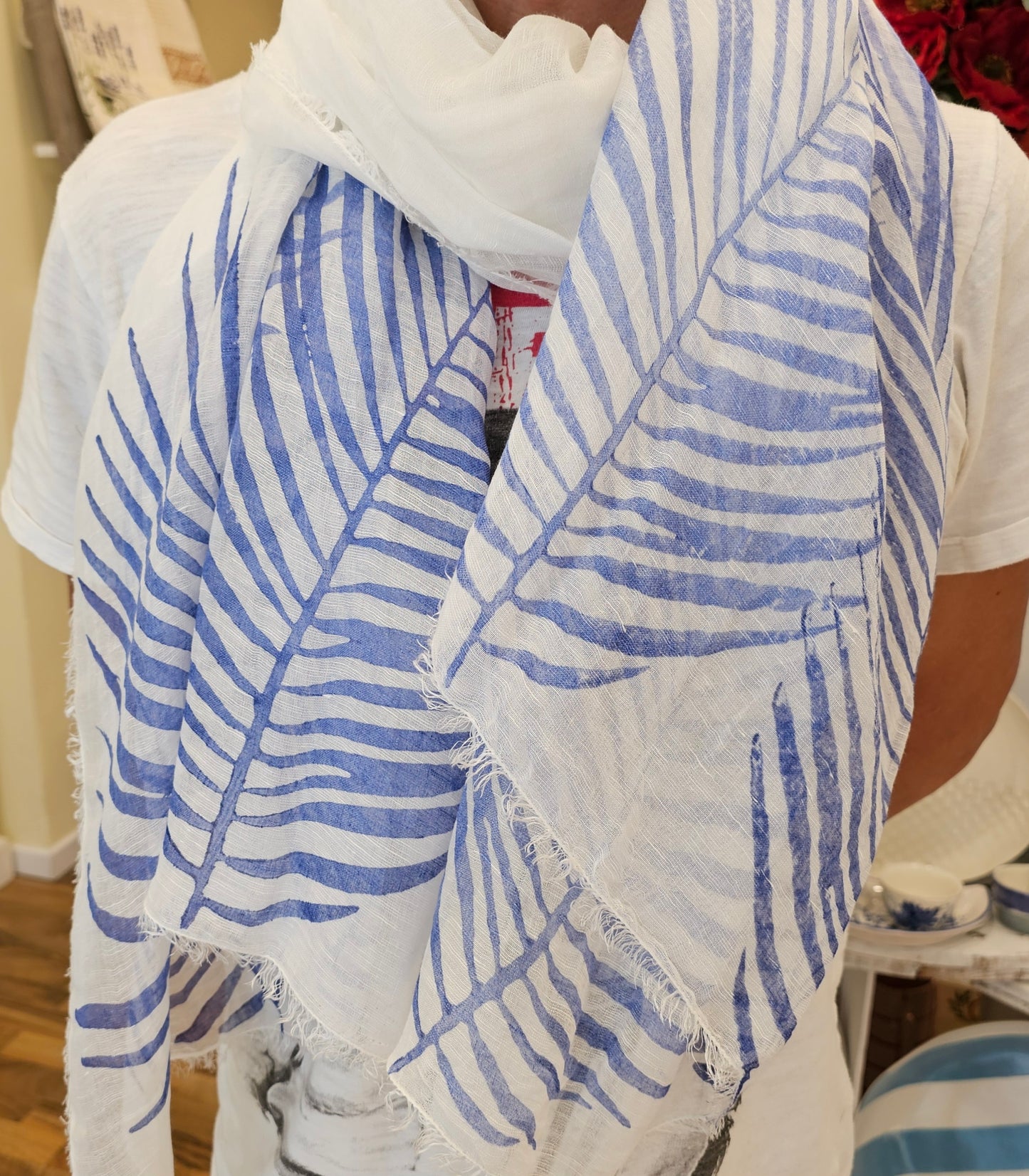 Bertozzi Palme collection silk and linen scarf