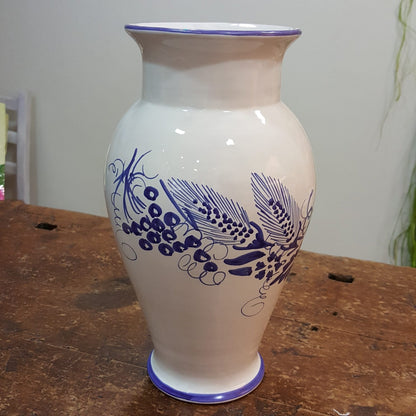 Vaso da fiori in ceramica decorato romagnolo spiga e uva