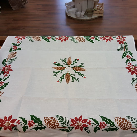 Square Christmas tablecloth Pine cones and Holly collection