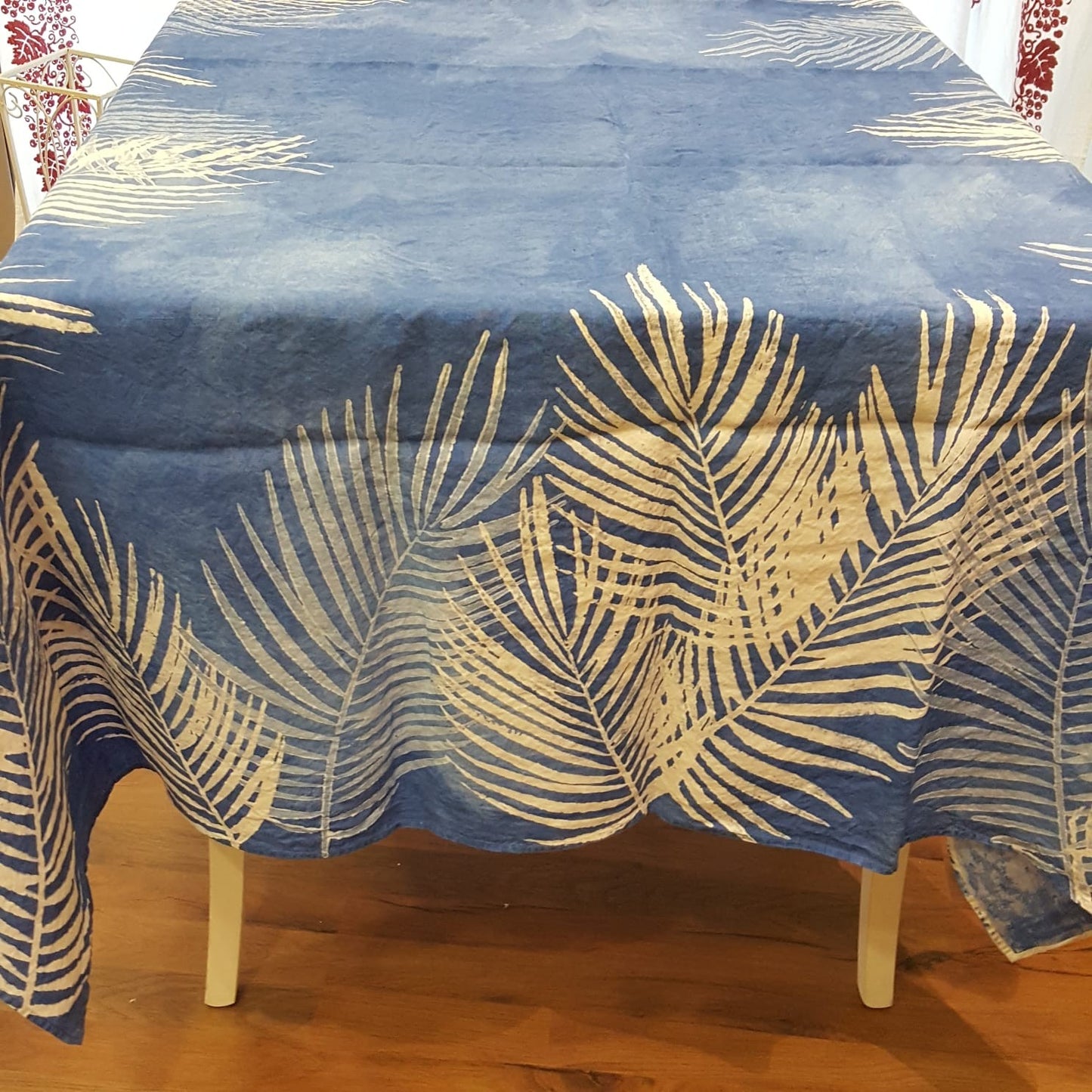 Blue Palma crumpled linen tablecloth
