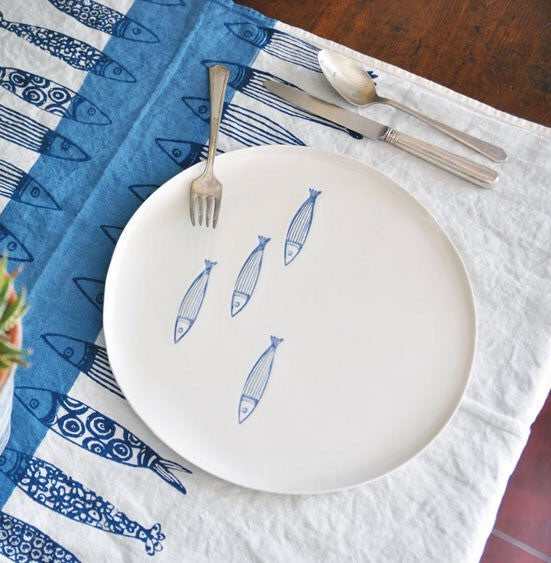 Porcelain plates Sardines with blue fish
