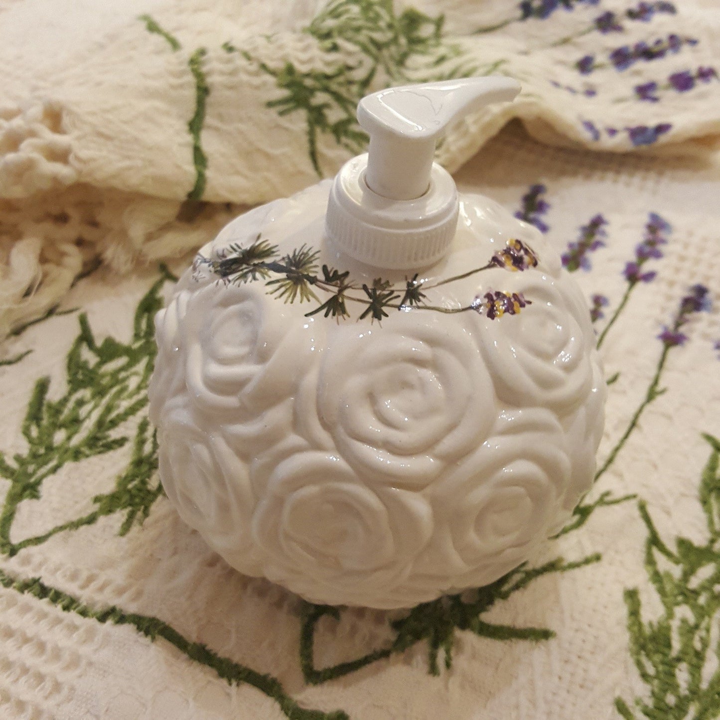 Ceramic Soap Dispenser with embossed flowers