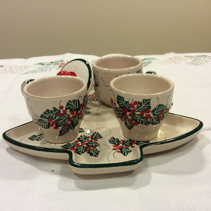 Christmas holly ceramic tray and cups