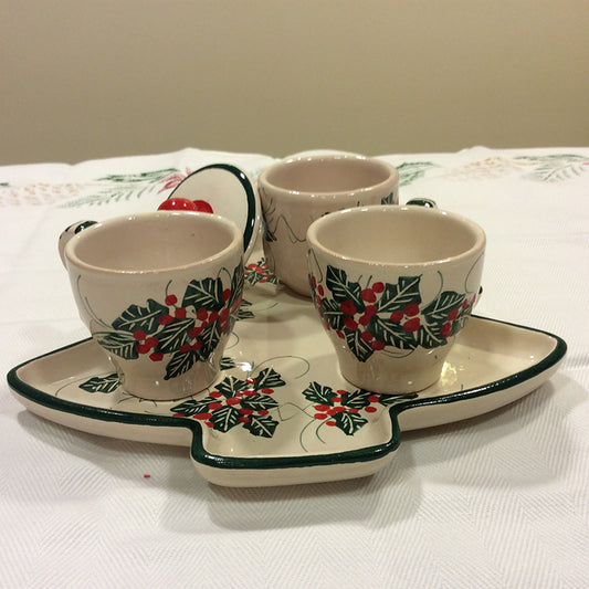 Christmas holly ceramic tray and cups