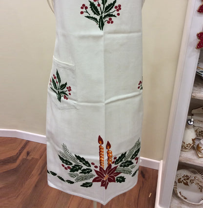 Kitchen apron with candle and holly print