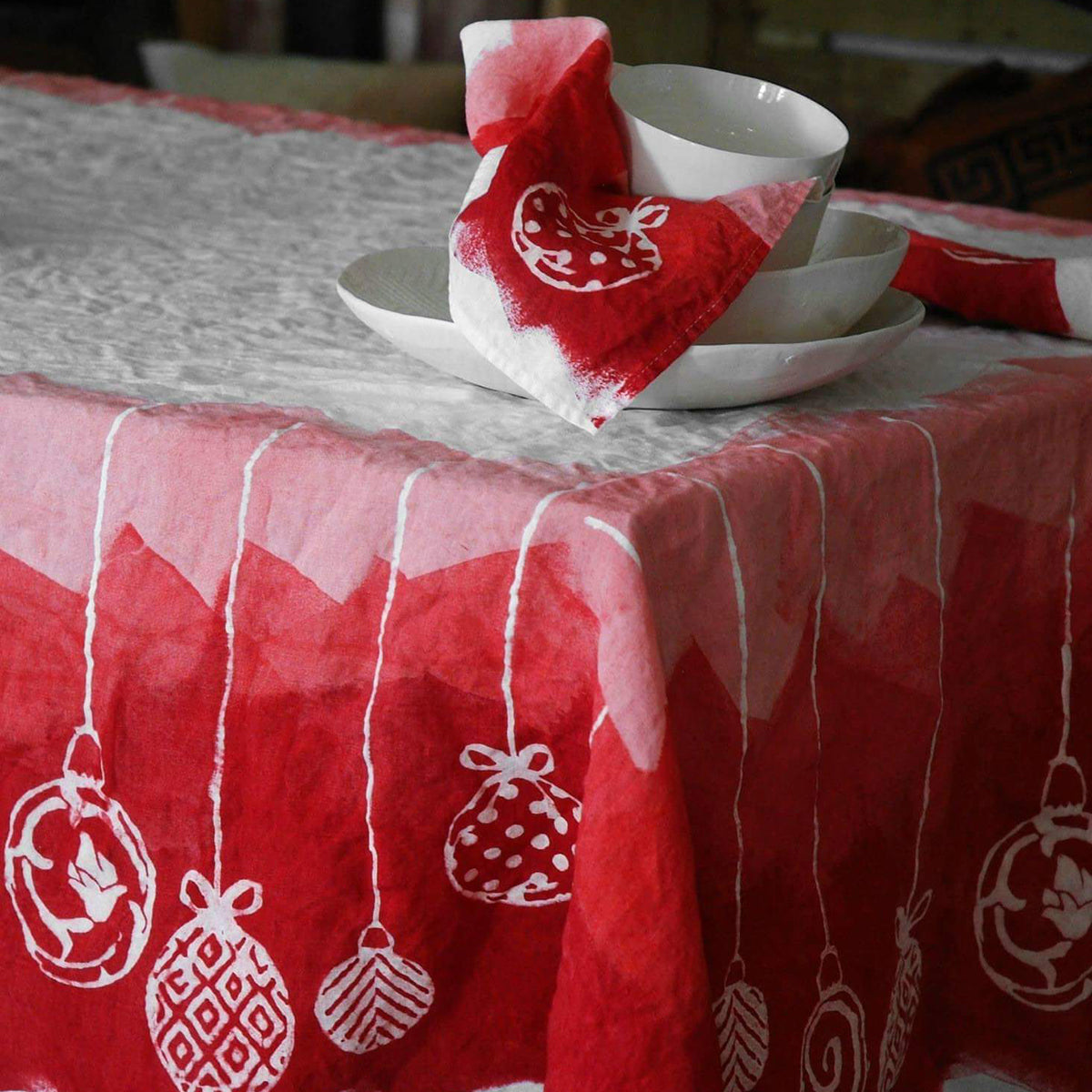 Christmas tablecloth in linen Natalia Collection by Bertozzi