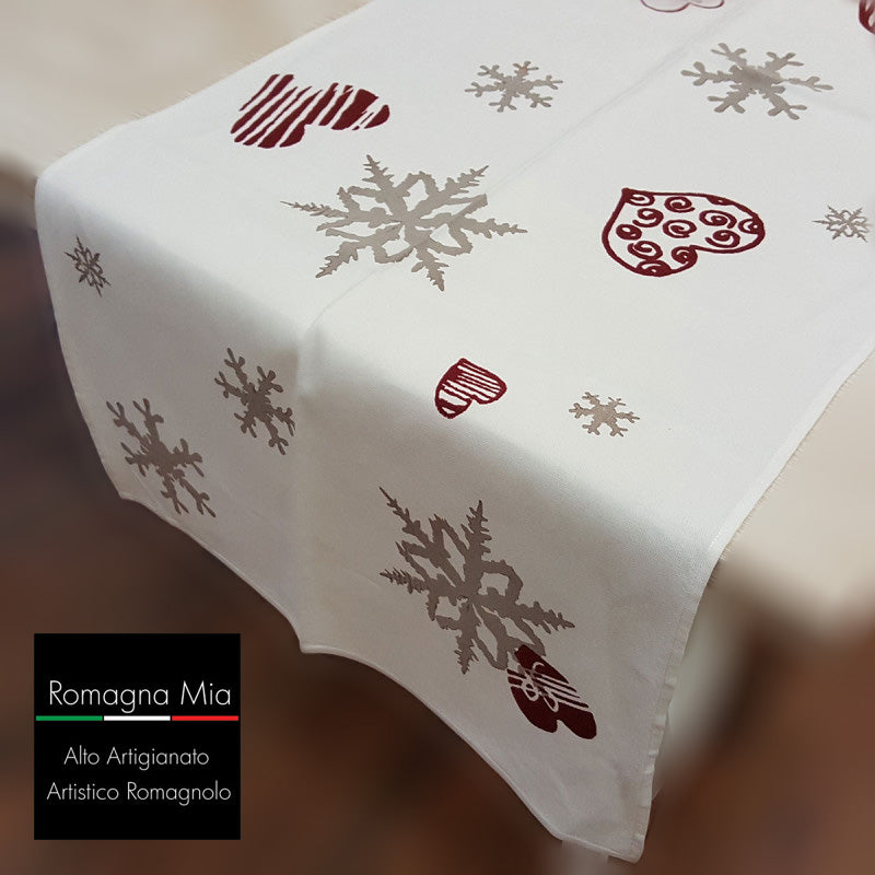 Flakes and Hearts Table Runner in Linen Blend
