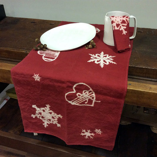 Red Christmas table runner Bows and hearts collection