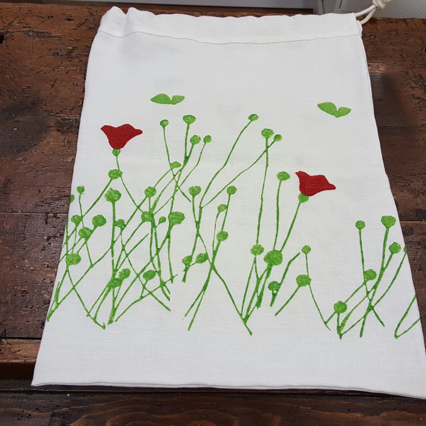 Tulip print linen blend bread bag