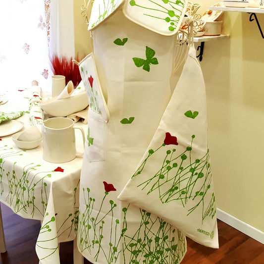 Tulip printed linen blend apron