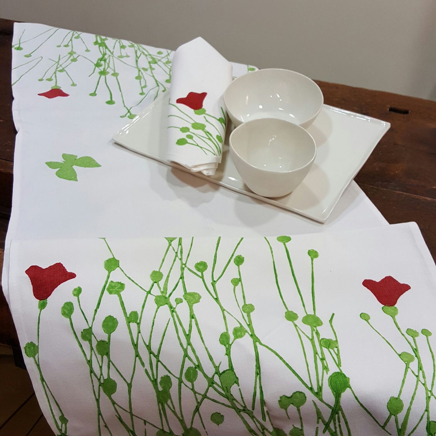 Runner da tavola stampato a mano decorazione tulipani