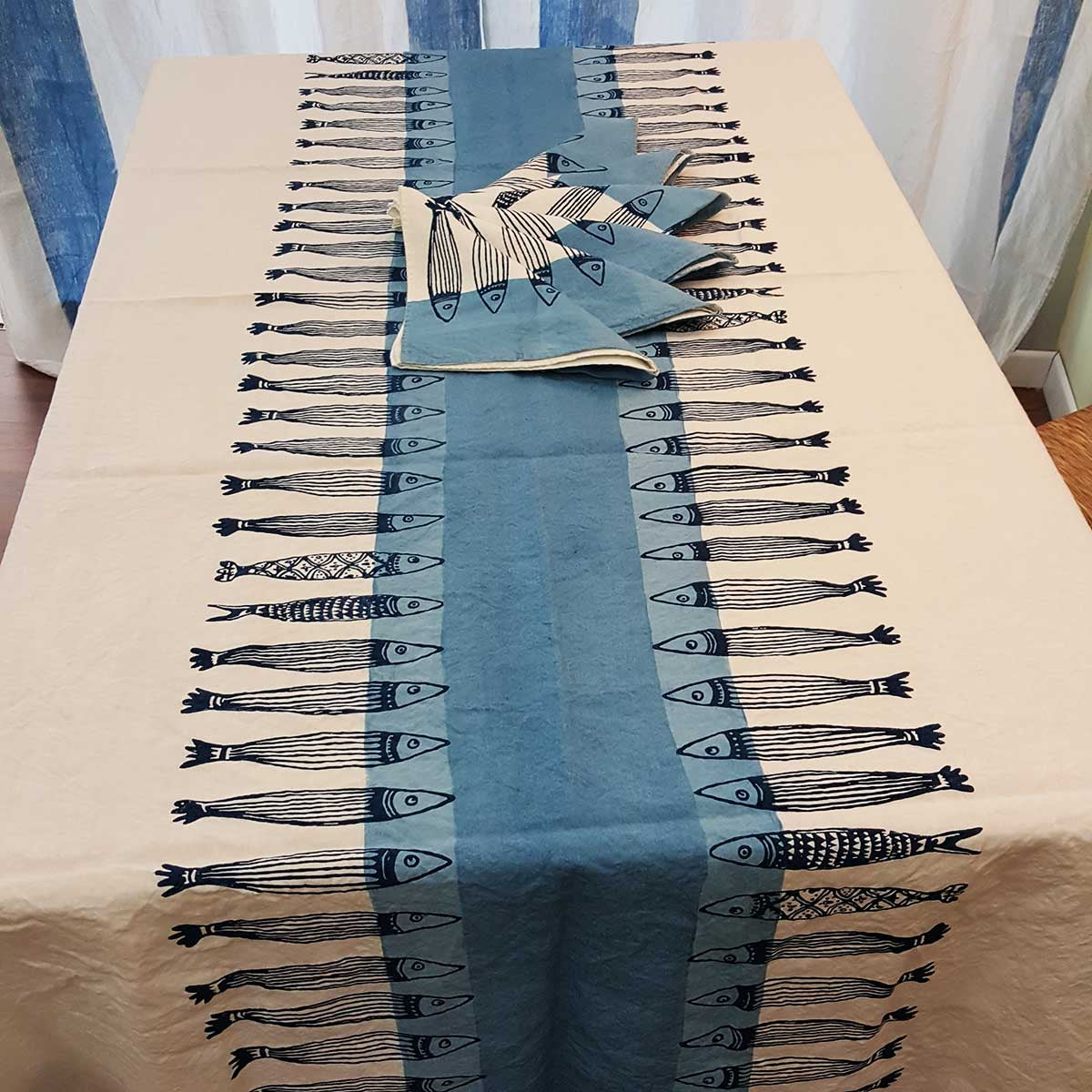 Pure linen tablecloth Panarea Collection with napkins by Bertozzi