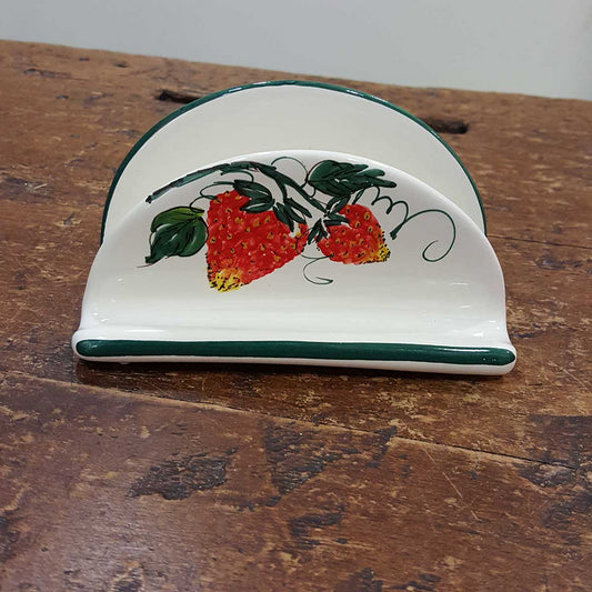 Strawberry decorated napkin holder in ceramic